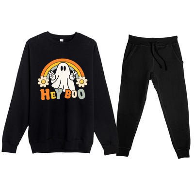 rainbow hey boo cute ghost  halloween customer Premium Crewneck Sweatsuit Set