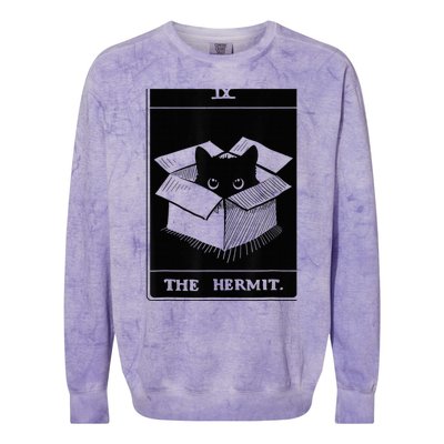 Retro Halloween Black Cat The Hermit Tarot Card Witchcraft Colorblast Crewneck Sweatshirt