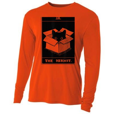 Retro Halloween Black Cat The Hermit Tarot Card Witchcraft Cooling Performance Long Sleeve Crew