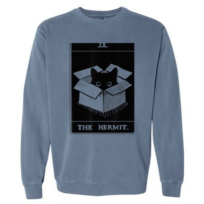 Retro Halloween Black Cat The Hermit Tarot Card Witchcraft Garment-Dyed Sweatshirt