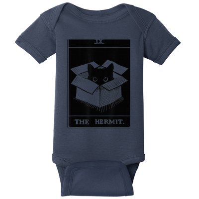 Retro Halloween Black Cat The Hermit Tarot Card Witchcraft Baby Bodysuit