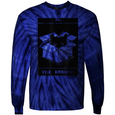 Retro Halloween Black Cat The Hermit Tarot Card Witchcraft Tie-Dye Long Sleeve Shirt