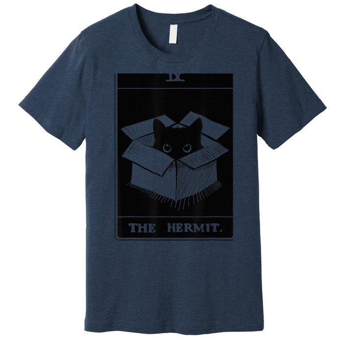 Retro Halloween Black Cat The Hermit Tarot Card Witchcraft Premium T-Shirt