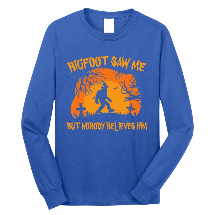 Retro Halloween Bigfoot Saw Me But Nobody Believes Him Gift Long Sleeve Shirt