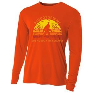 Retro Halloween Bigfoot Saw Me But Nobody Believes Him Cooling Performance Long Sleeve Crew