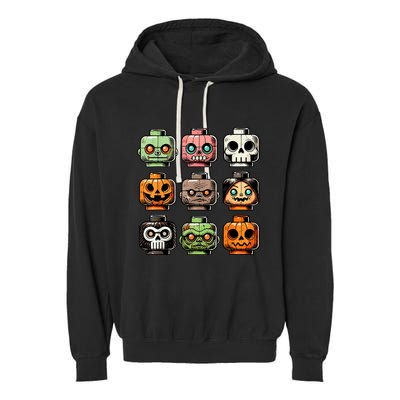 Retro Horror Bricks Head Scary Halloween Mask Garment-Dyed Fleece Hoodie