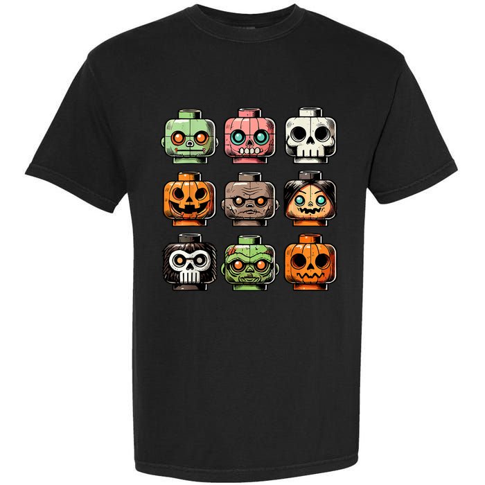 Retro Horror Bricks Head Scary Halloween Mask Garment-Dyed Heavyweight T-Shirt