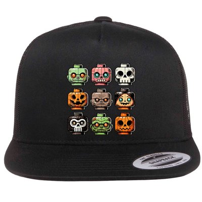 Retro Horror Bricks Head Scary Halloween Mask Flatbill Hat