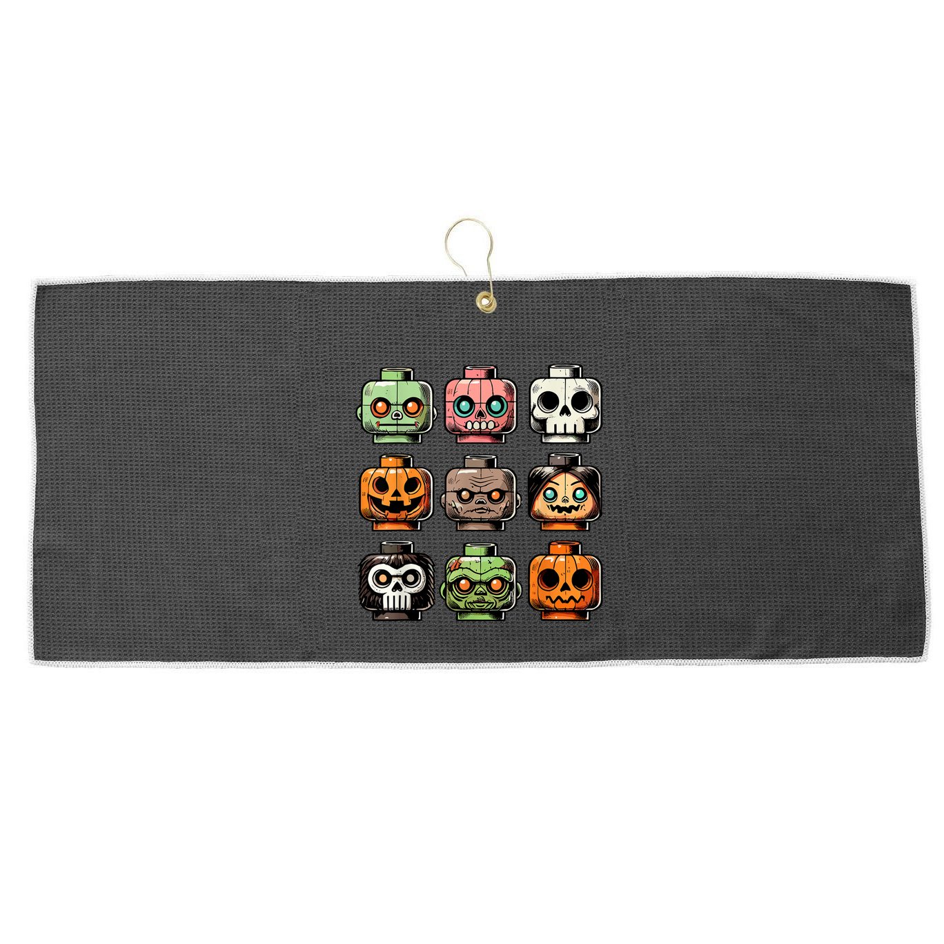 Retro Horror Bricks Head Scary Halloween Mask Large Microfiber Waffle Golf Towel