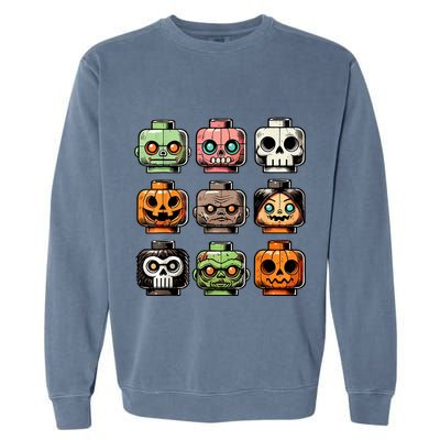 Retro Horror Bricks Head Scary Halloween Mask Garment-Dyed Sweatshirt