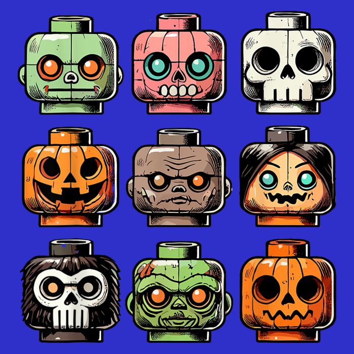 Retro Horror Bricks Head Scary Halloween Mask Button