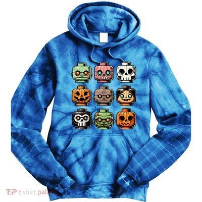 Retro Horror Bricks Head Scary Halloween Mask Tie Dye Hoodie