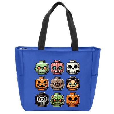 Retro Horror Bricks Head Scary Halloween Mask Zip Tote Bag