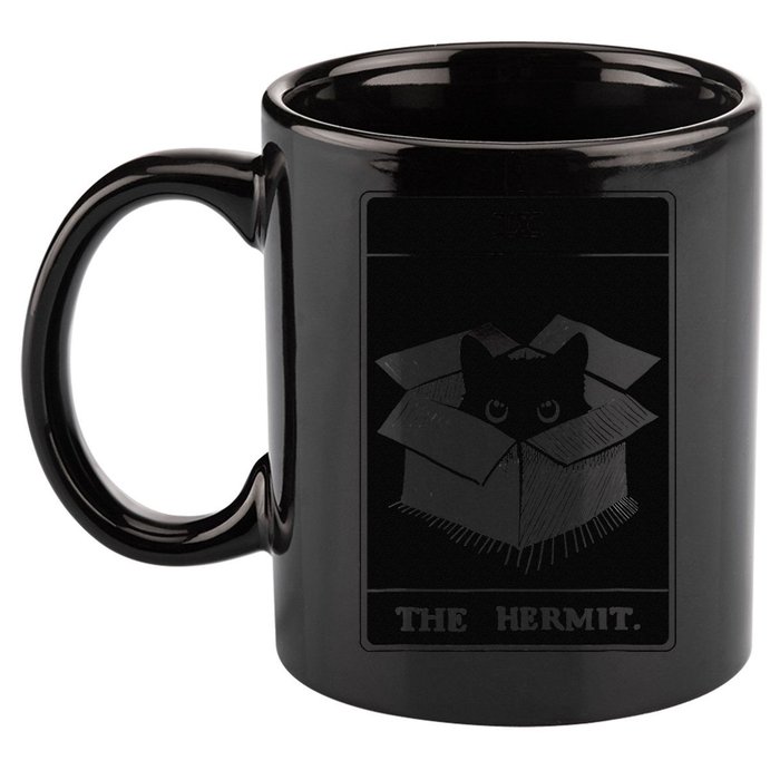 Retro Halloween Black Cat The Hermit Tarot Card Witchcraft 11oz C Handle Ceramic Mug