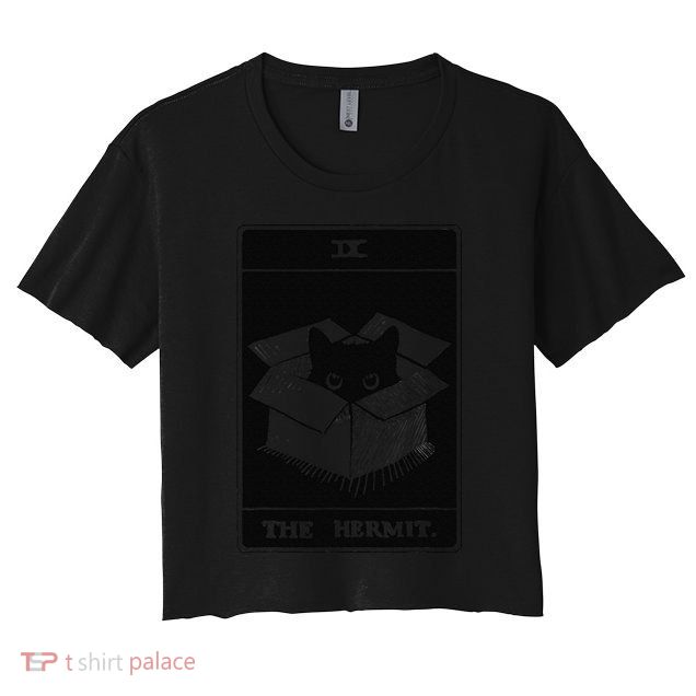 Retro Halloween Black Cat The Hermit Tarot Card Witchcraft Crop Top