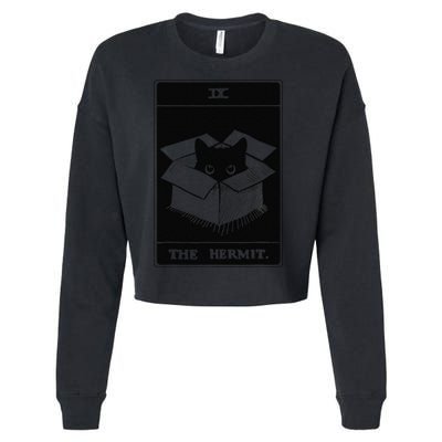 Retro Halloween Black Cat The Hermit Tarot Card Witchcraft Cropped Pullover Crew