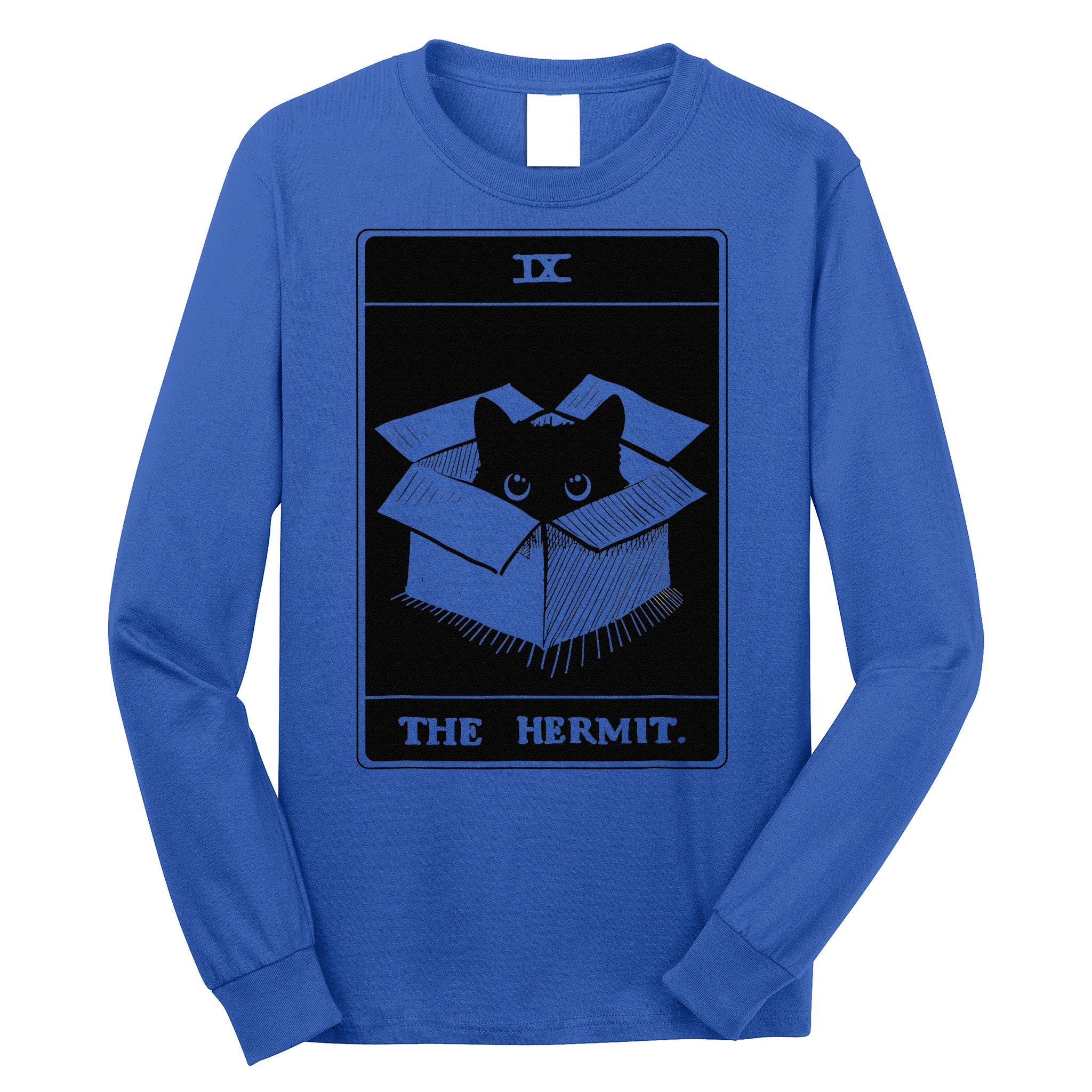 Retro Halloween Black Cat The Hermit Tarot Card Witchcraft Long Sleeve Shirt