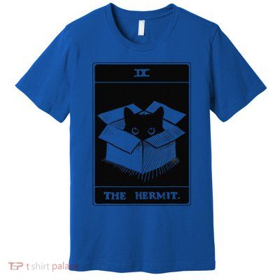Retro Halloween Black Cat The Hermit Tarot Card Witchcraft Premium T-Shirt