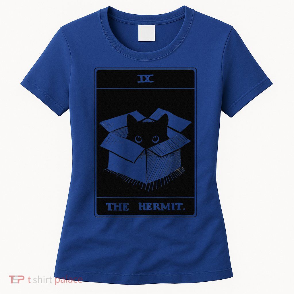 Retro Halloween Black Cat The Hermit Tarot Card Witchcraft Womens T-Shirt