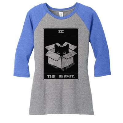 Retro Halloween Black Cat The Hermit Tarot Card Witchcraft Women's Tri-Blend 3/4-Sleeve Raglan Shirt