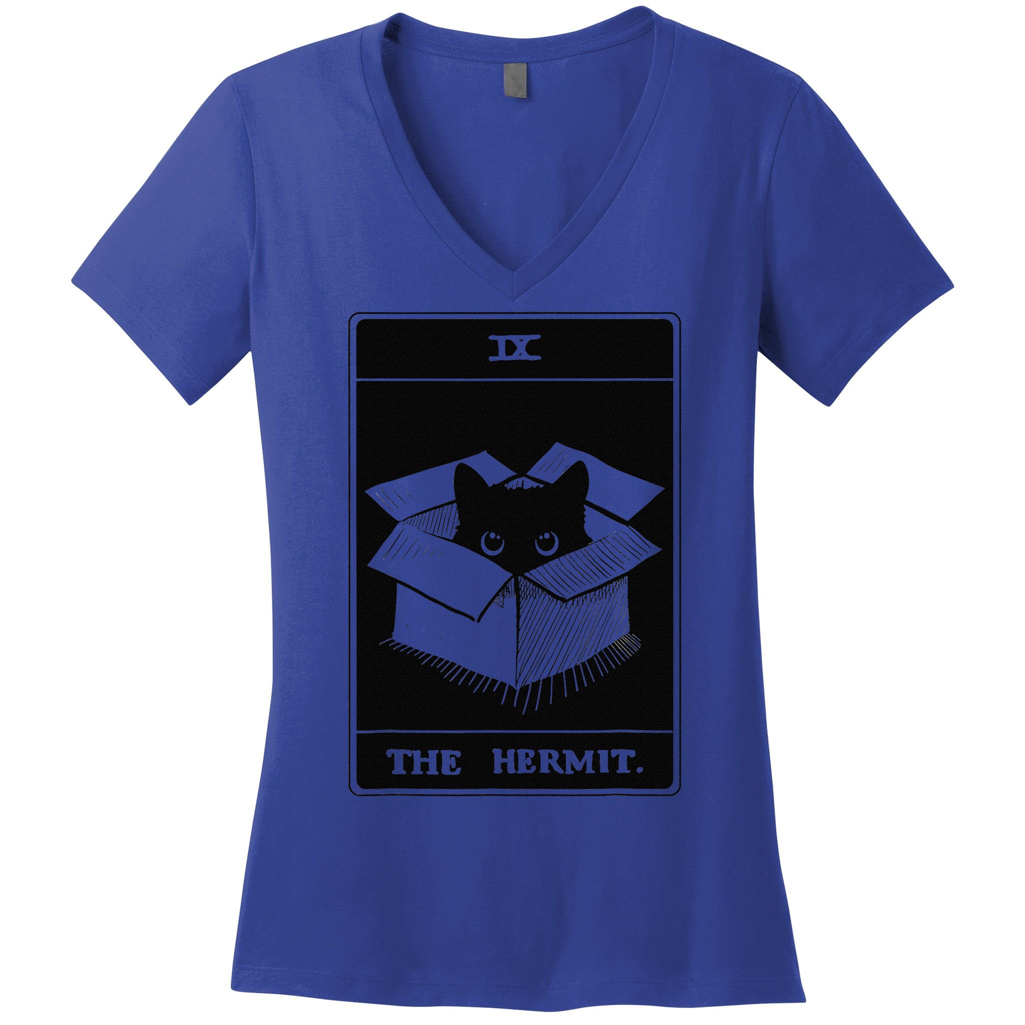 Retro Halloween Black Cat The Hermit Tarot Card Witchcraft Women's V-Neck T-Shirt