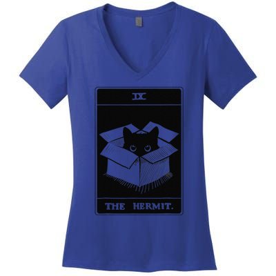 Retro Halloween Black Cat The Hermit Tarot Card Witchcraft Women's V-Neck T-Shirt