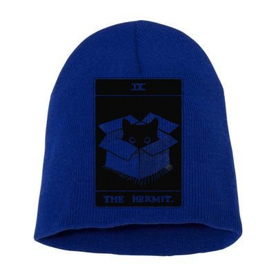 Retro Halloween Black Cat The Hermit Tarot Card Witchcraft Short Acrylic Beanie