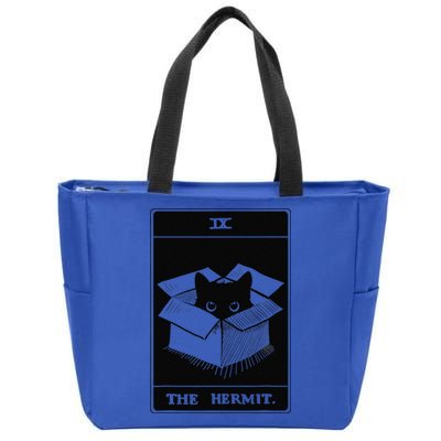 Retro Halloween Black Cat The Hermit Tarot Card Witchcraft Zip Tote Bag