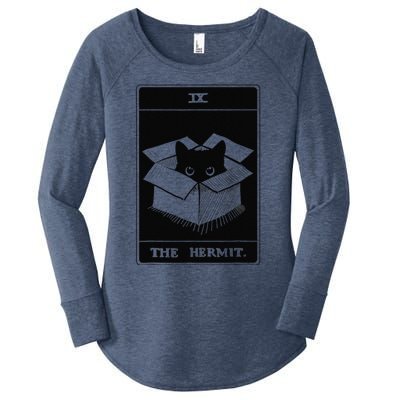 Retro Halloween Black Cat The Hermit Tarot Card Witchcraft Women's Perfect Tri Tunic Long Sleeve Shirt