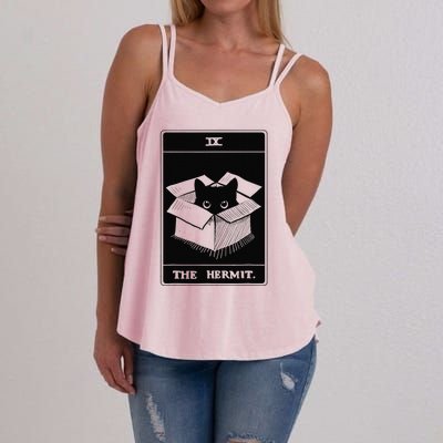 Retro Halloween Black Cat The Hermit Tarot Card Witchcraft Women's Strappy Tank