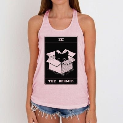 Retro Halloween Black Cat The Hermit Tarot Card Witchcraft Women's Knotted Racerback Tank