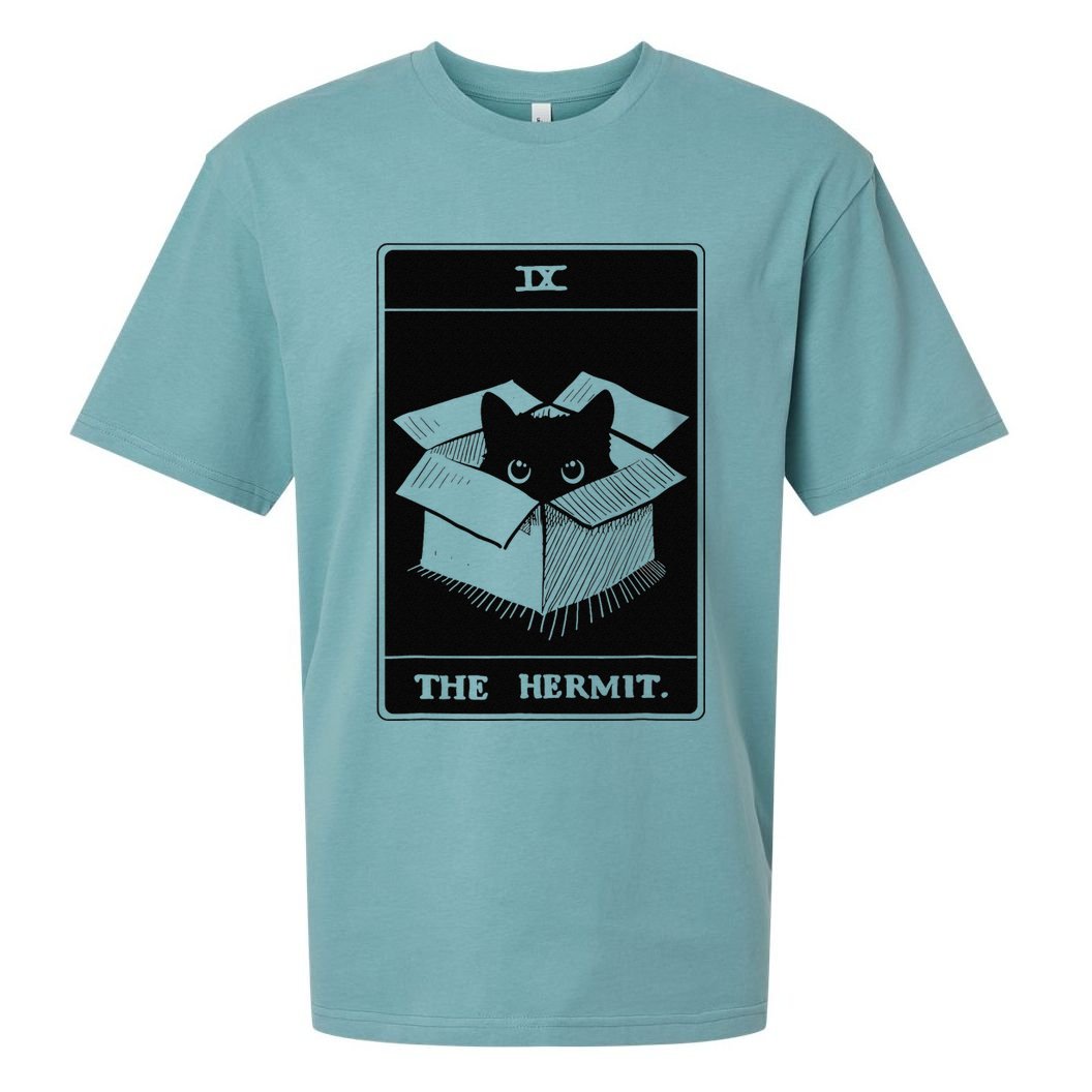 Retro Halloween Black Cat The Hermit Tarot Card Witchcraft Sueded Cloud Jersey T-Shirt