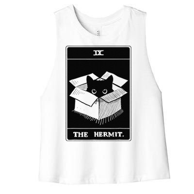 Retro Halloween Black Cat The Hermit Tarot Card Witchcraft Women's Racerback Cropped Tank