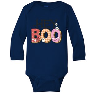 Retro Hey Boo Cute Ghost Funny Halloween Cute Gift Baby Long Sleeve Bodysuit