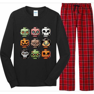 Retro Horror Bricks Head Scary Halloween Mask Long Sleeve Pajama Set