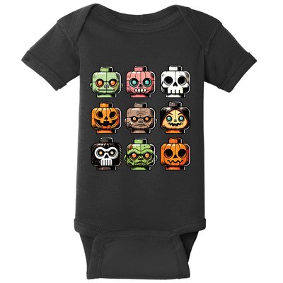 Retro Horror Bricks Head Scary Halloween Mask Baby Bodysuit