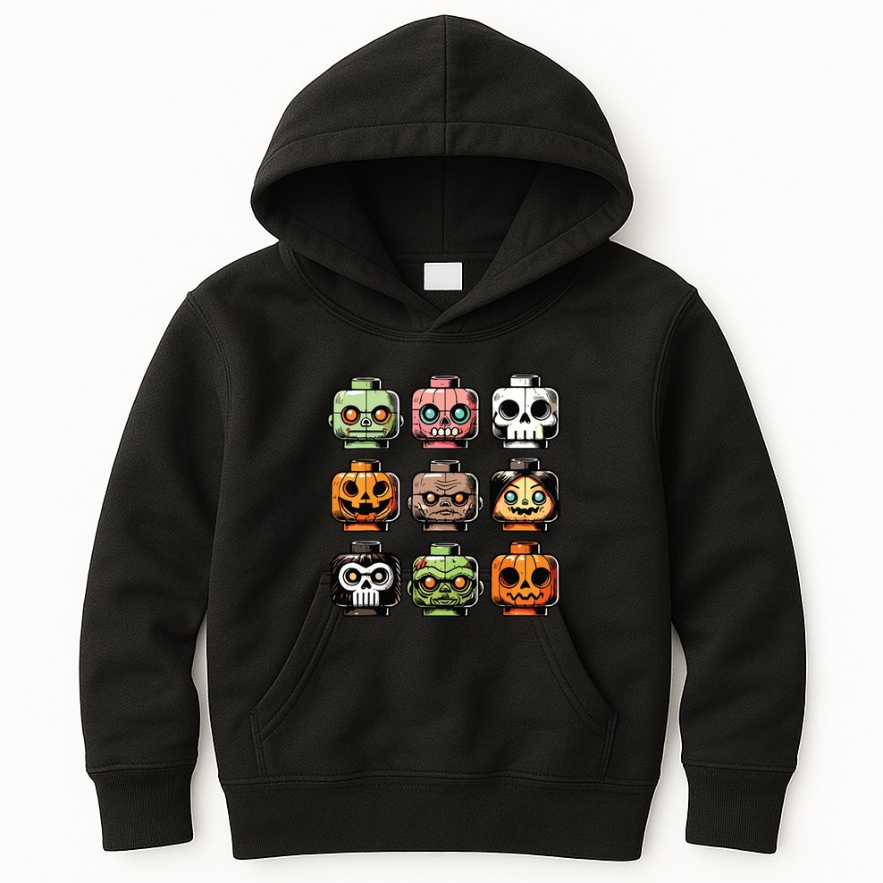Retro Horror Bricks Head Scary Halloween Mask Kids Hoodie