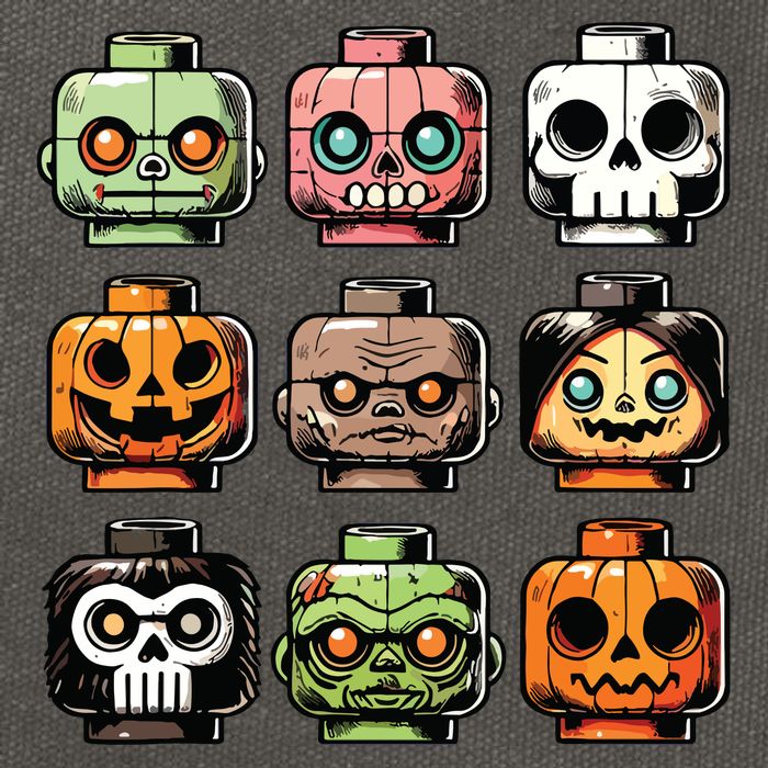 Retro Horror Bricks Head Scary Halloween Mask Cotton Canvas Backpack