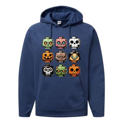 Retro Horror Bricks Head Scary Halloween Mask Performance Fleece Hoodie