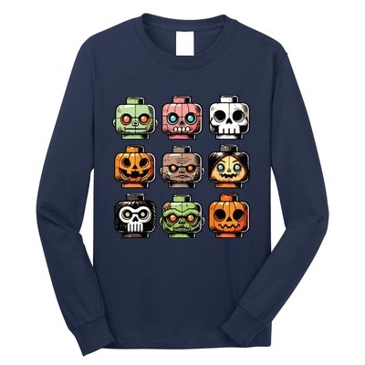 Retro Horror Bricks Head Scary Halloween Mask Long Sleeve Shirt