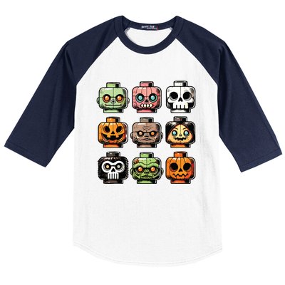 Retro Horror Bricks Head Scary Halloween Mask Baseball Sleeve Shirt