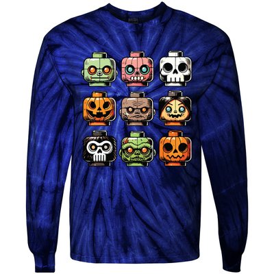 Retro Horror Bricks Head Scary Halloween Mask Tie-Dye Long Sleeve Shirt