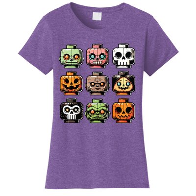 Retro Horror Bricks Head Scary Halloween Mask Women's T-Shirt