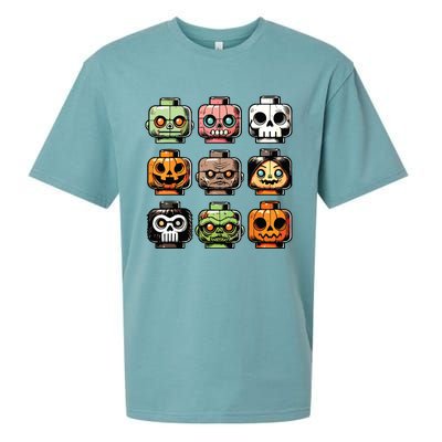 Retro Horror Bricks Head Scary Halloween Mask Sueded Cloud Jersey T-Shirt