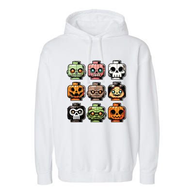 Retro Horror Bricks Head Scary Halloween Mask Garment-Dyed Fleece Hoodie