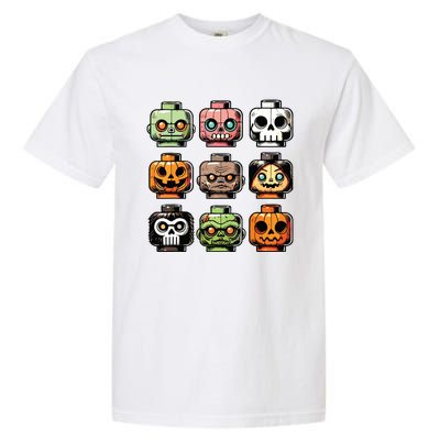 Retro Horror Bricks Head Scary Halloween Mask Garment-Dyed Heavyweight T-Shirt