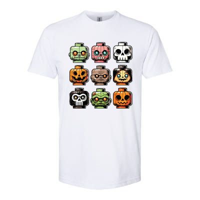 Retro Horror Bricks Head Scary Halloween Mask Softstyle CVC T-Shirt