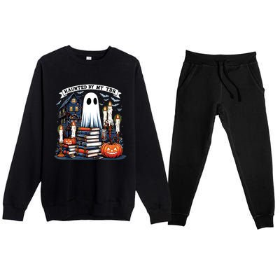 Retro Haunted By My Tbr Halloween Book Readers Book Lovers Premium Crewneck Sweatsuit Set