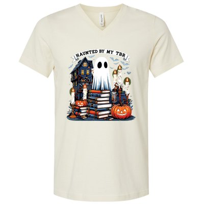 Retro Haunted By My Tbr Halloween Book Readers Book Lovers V-Neck T-Shirt