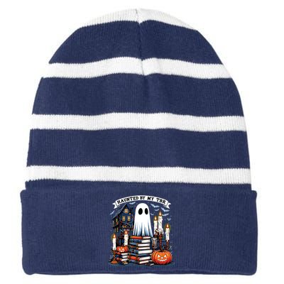 Retro Haunted By My Tbr Halloween Book Readers Book Lovers Striped Beanie with Solid Band